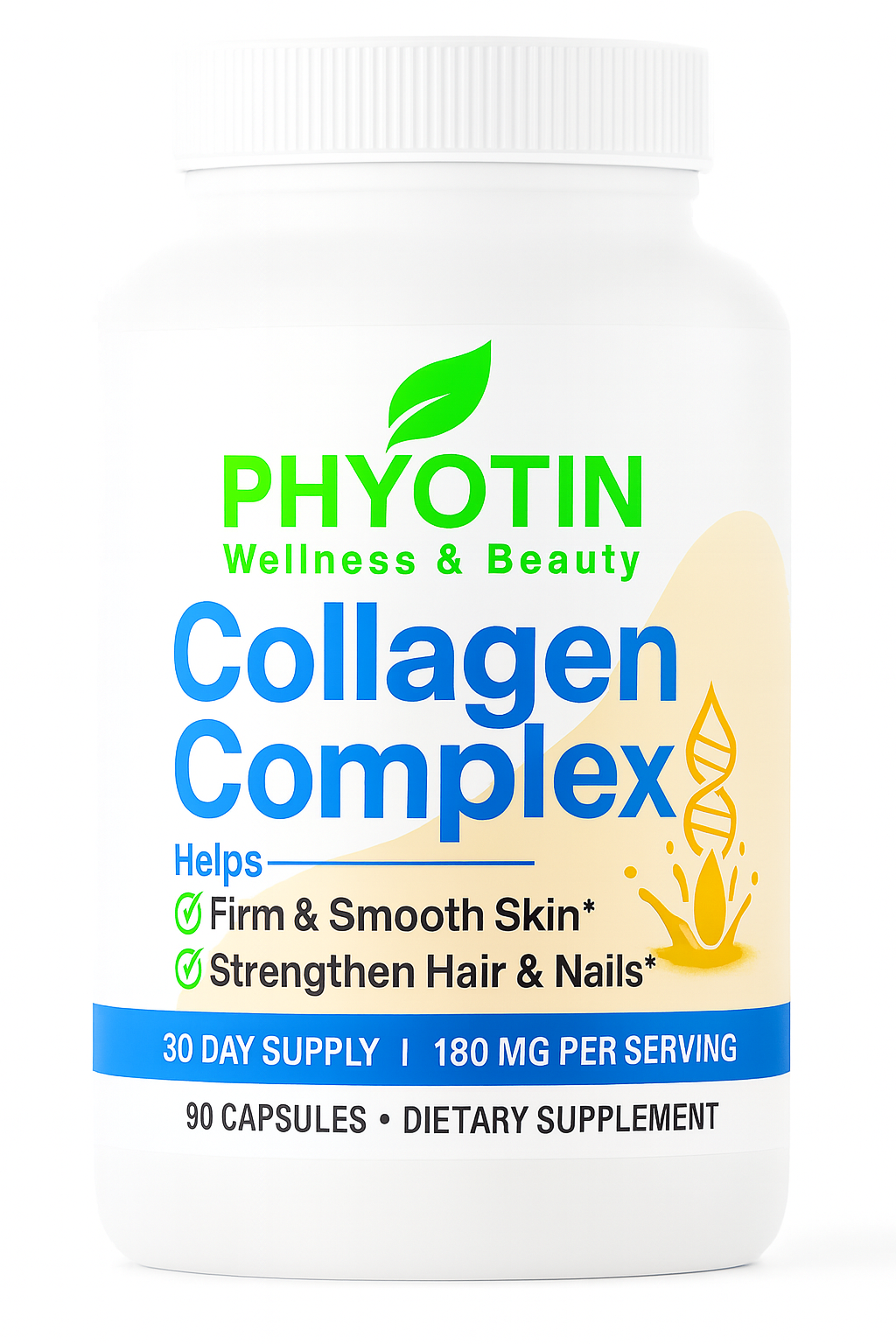 Collagen Supplement 1800mg - PHYOTIN Multi-Source Complex for Skin Hair Nails | 90 Capsules