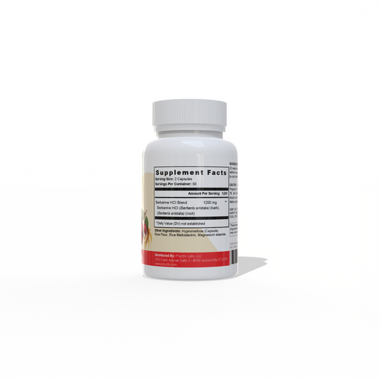 Phyotin Berberine 1200 mg supplement back of bottle