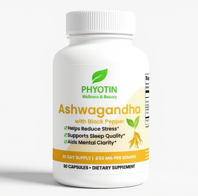 🌿 Ashwagandha 650mg Organic - PHYOTIN Stress Relief & Sleep Support Supplement | 60 Capsules 😴