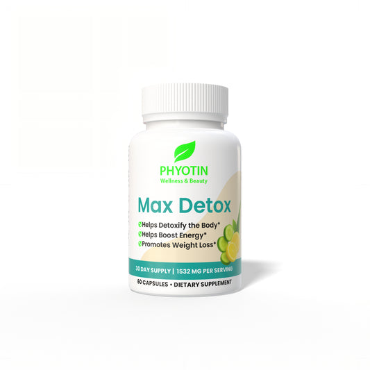 Phyotin Max Detox supplement bottle for full body cleanse and digestive support
