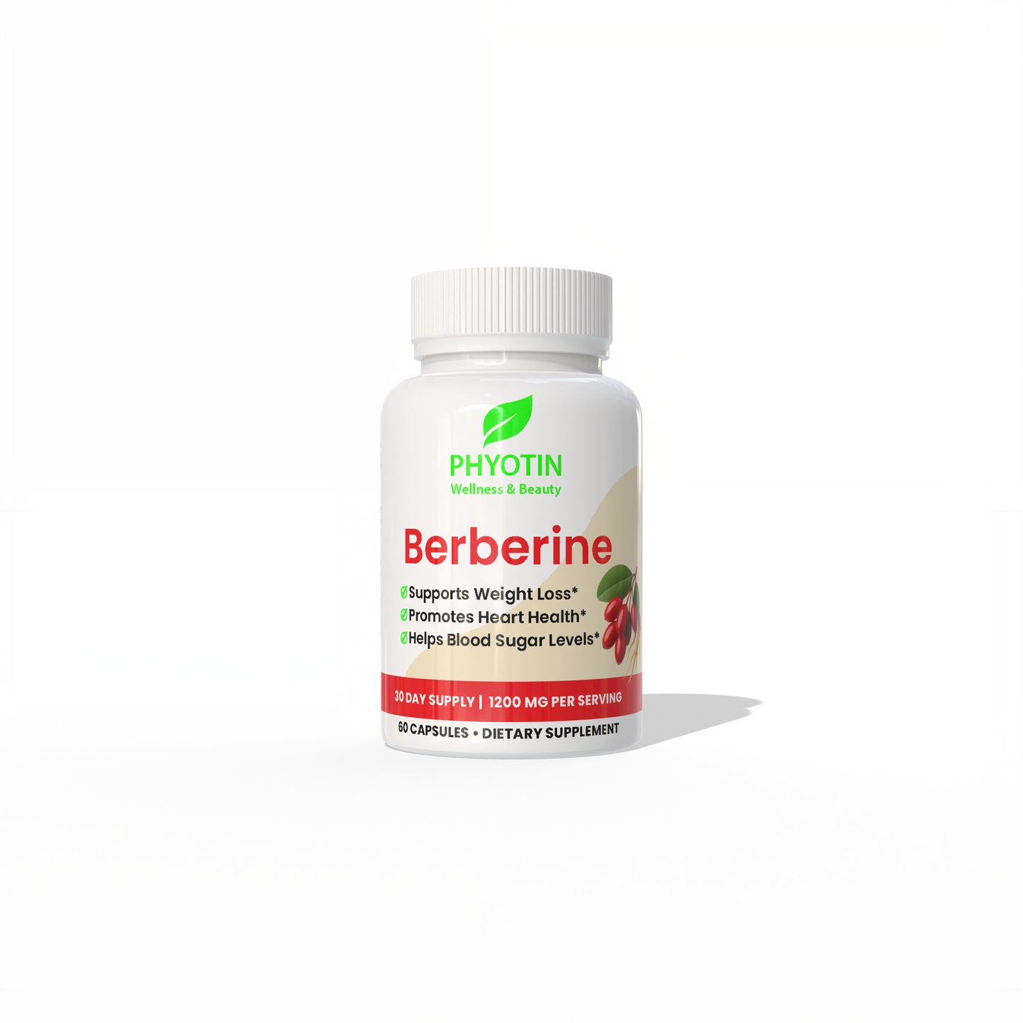 Phyotin Berberine 1200 mg supplement bottle

