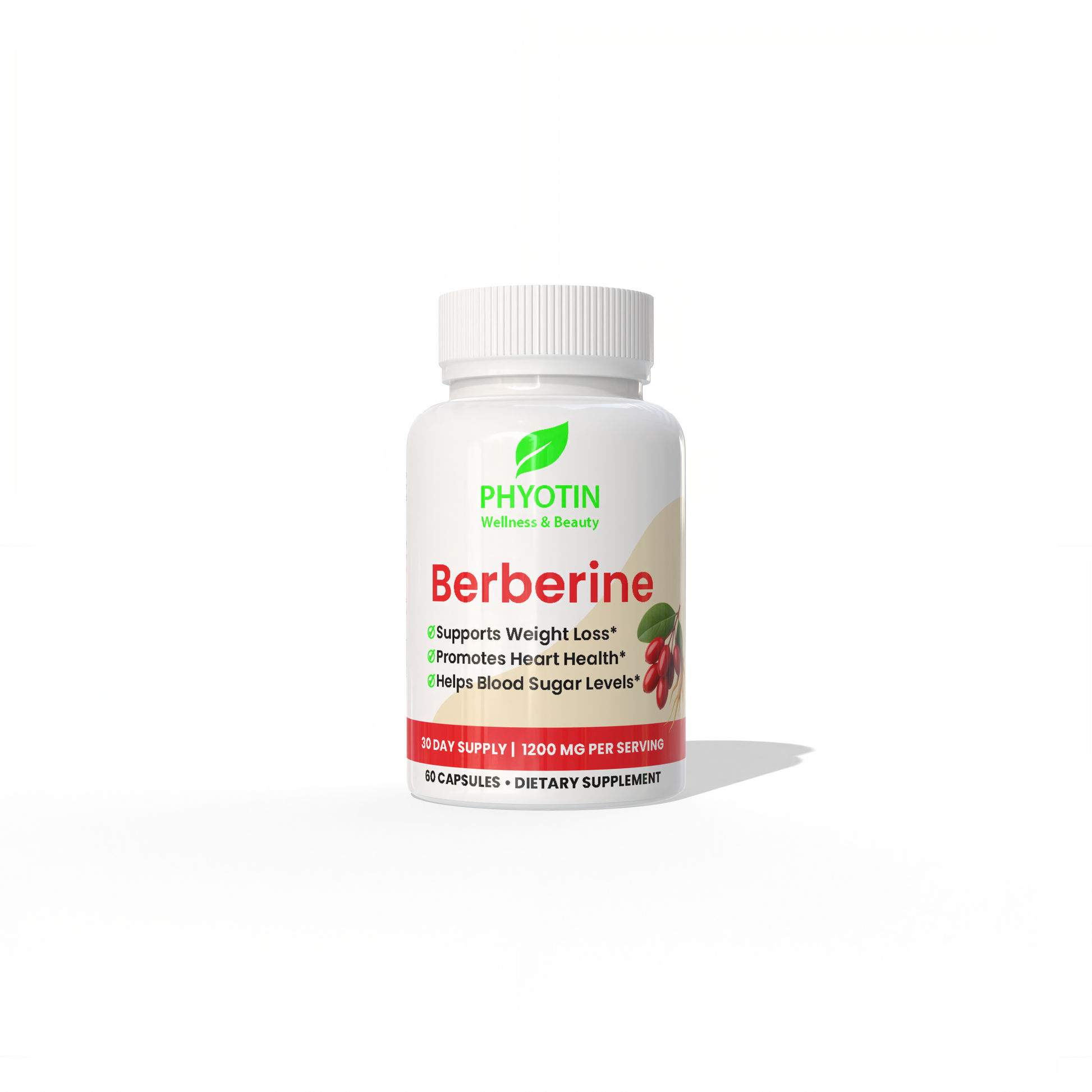 Phyotin Berberine 1200 mg supplement bottle

