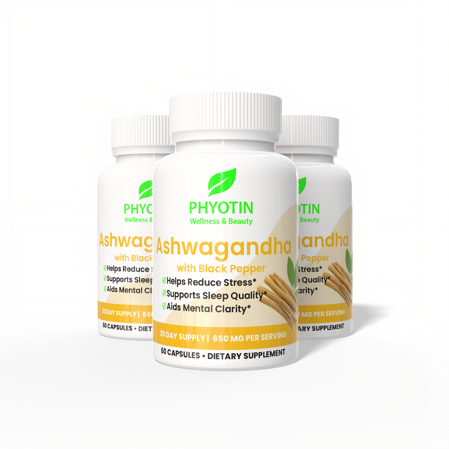 Phyotin Ashwagandha + Black Pepper – Stress Relief & Mood Support (650 mg)