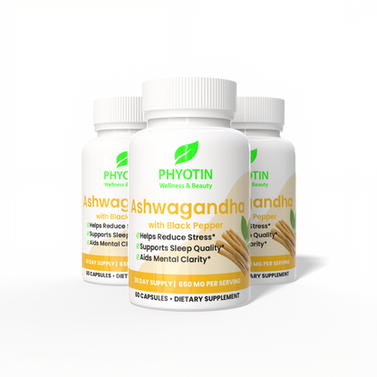 Phyotin Ashwagandha + Black Pepper – Stress Relief & Mood Support (650 mg)