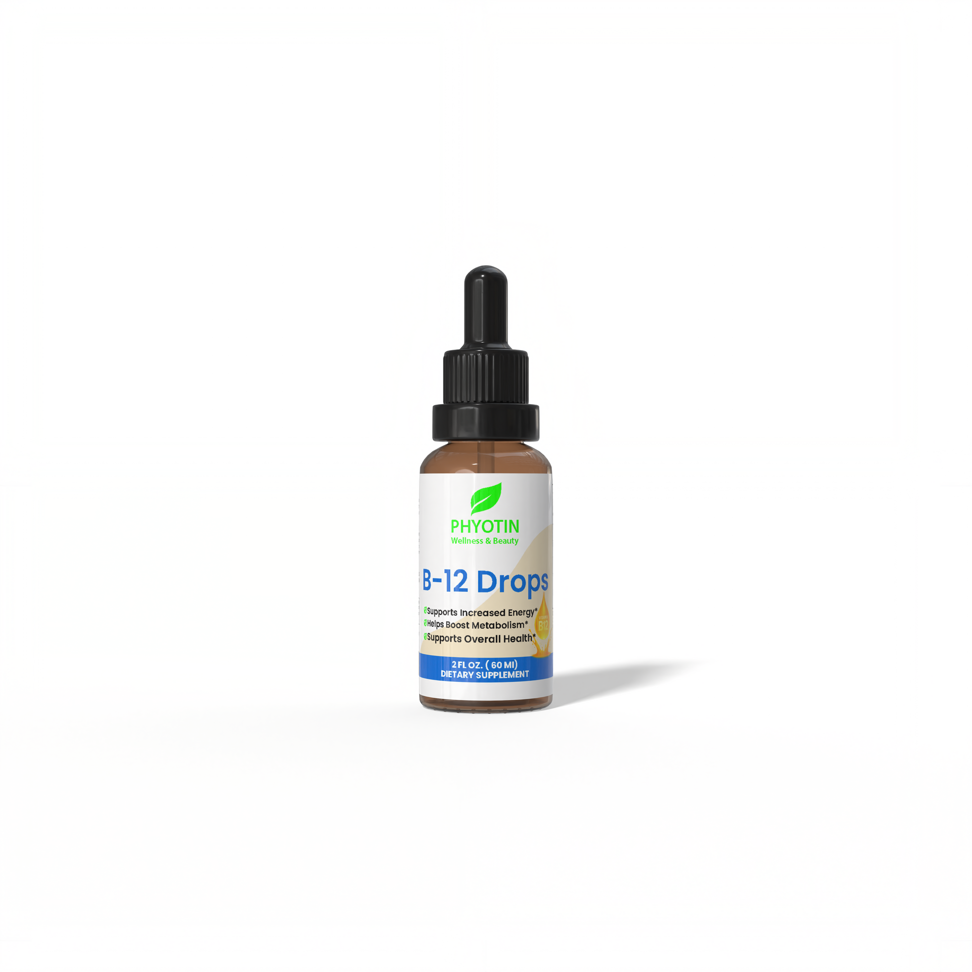 B12 drops bottle with Phyotin branding on a white background