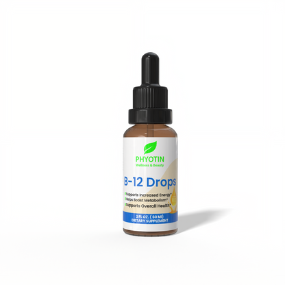B-12 drops bottle with Phyotin label on a white background