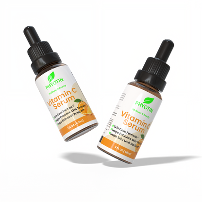 Two bottles of Phyotin Vitamin C Serum on a white background