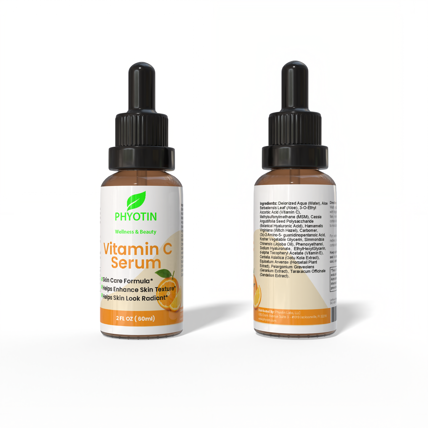 Two bottles of Phyotin Vitamin C Serum on a white background