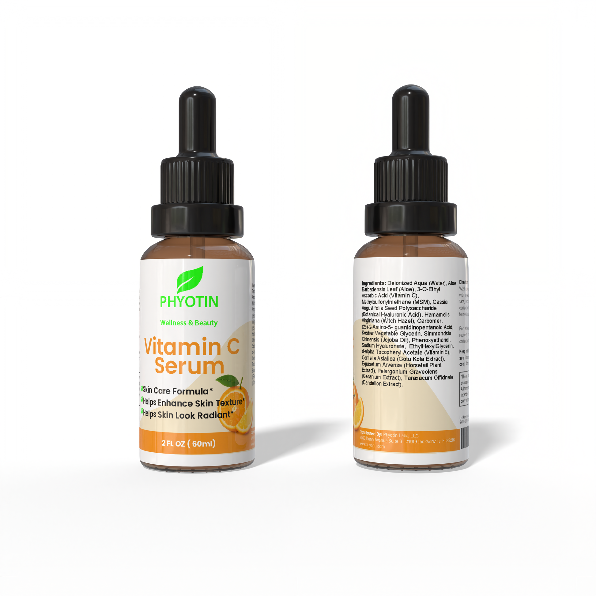 Two bottles of Phyotin Vitamin C Serum on a white background
