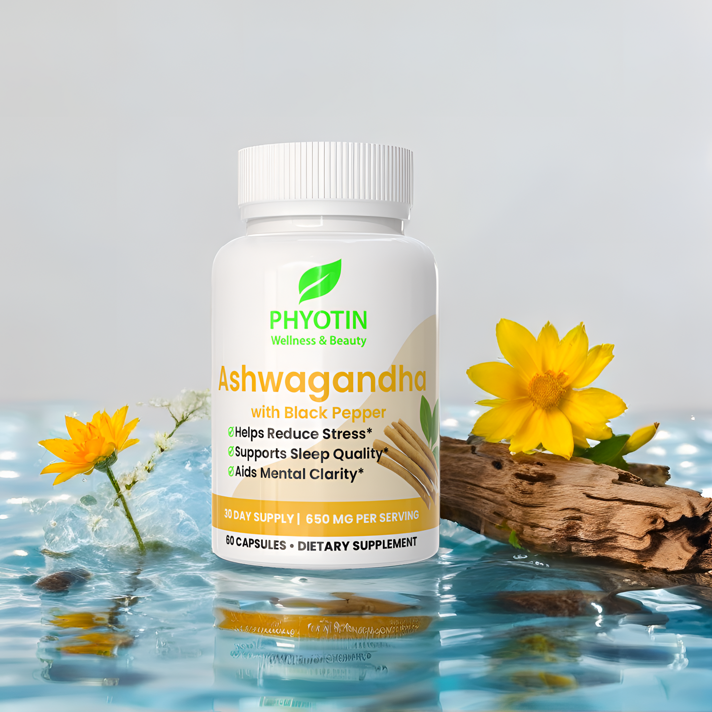 Phyotin Ashwagandha + Black Pepper – Stress Relief & Mood Support (650 mg)