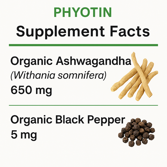 🌿 Ashwagandha 650mg Organic - PHYOTIN Stress Relief & Sleep Support Supplement | 60 Capsules 😴